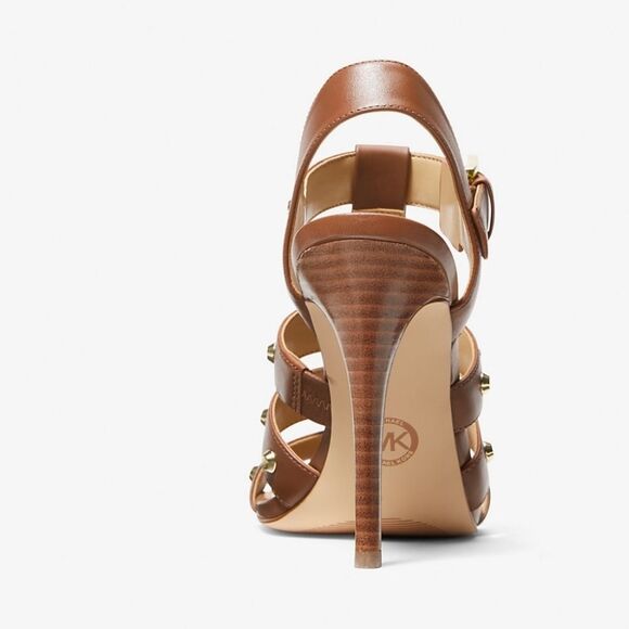 NEW MICHAEL KORS STUDDED JAGGER LEATHER SANDALS HEELS BROWN TAN 10 NWT NO BOX - Picture 4 of 4